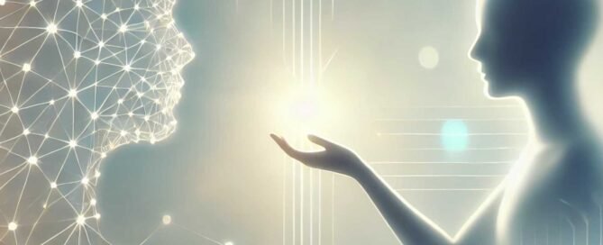 Minimalist image showing collaboration between human and AI, representing innovation in job search and talent sourcing with AI technologies.